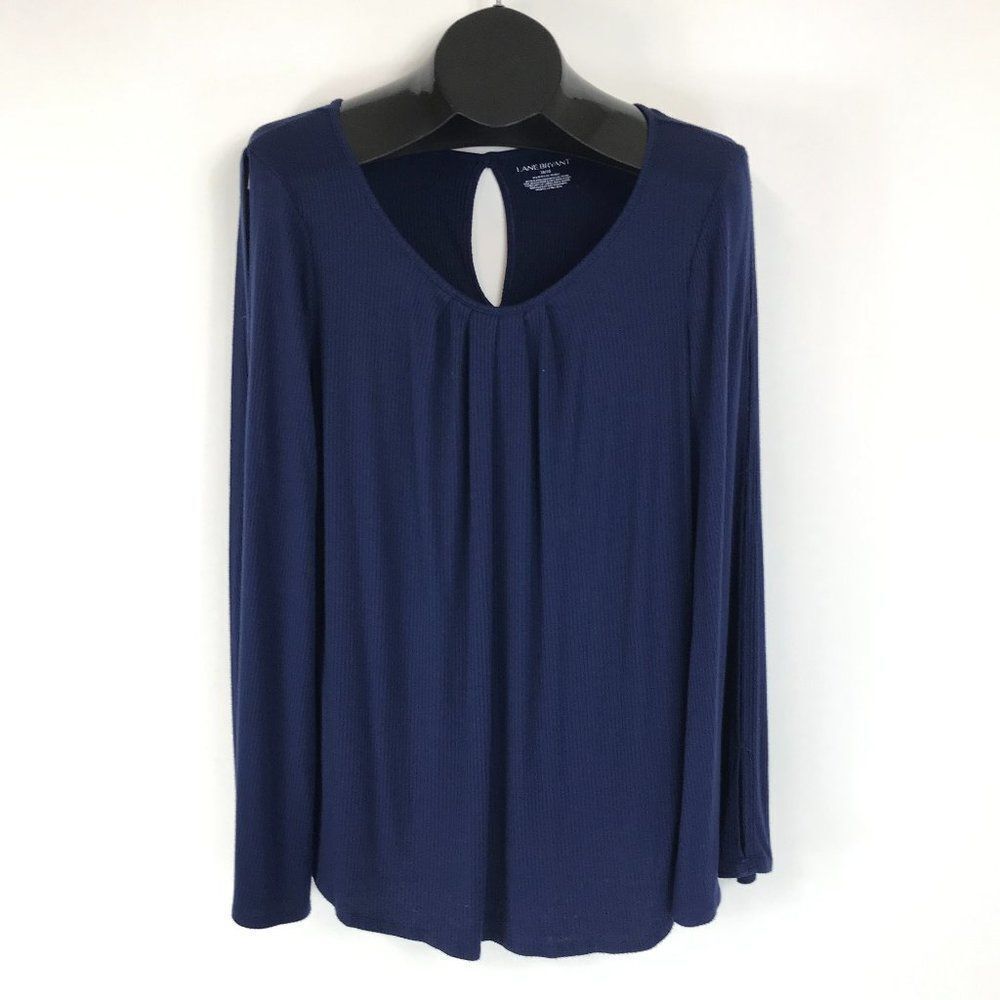 Lane Bryant Cutout Sleeve Knit Top Women's Plus Size 18/20 Blue Stretch Ribbed